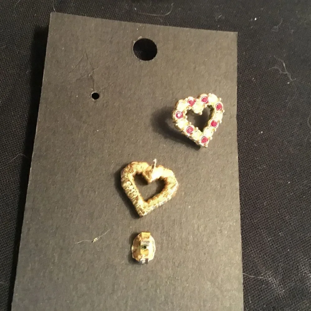 Goldtone Red and Clear Crystal Heart Earrings